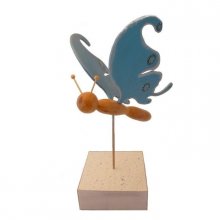 Papillon bleu électrique sur socle à poser sculpture en bois