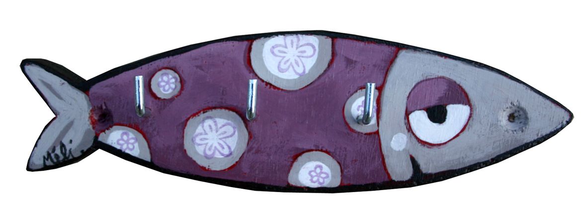 Accroche-clés ou torchons Sardine violette ronds et fleurs