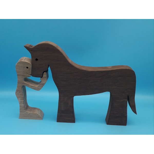 Figurine Homme et son cheval en bois