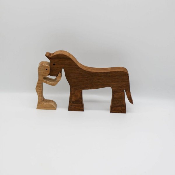Figurine Homme et son cheval en bois