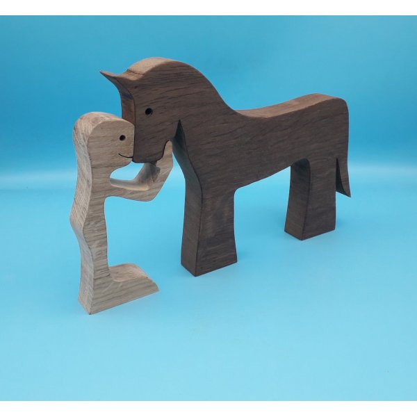 Figurine Homme et son cheval en bois