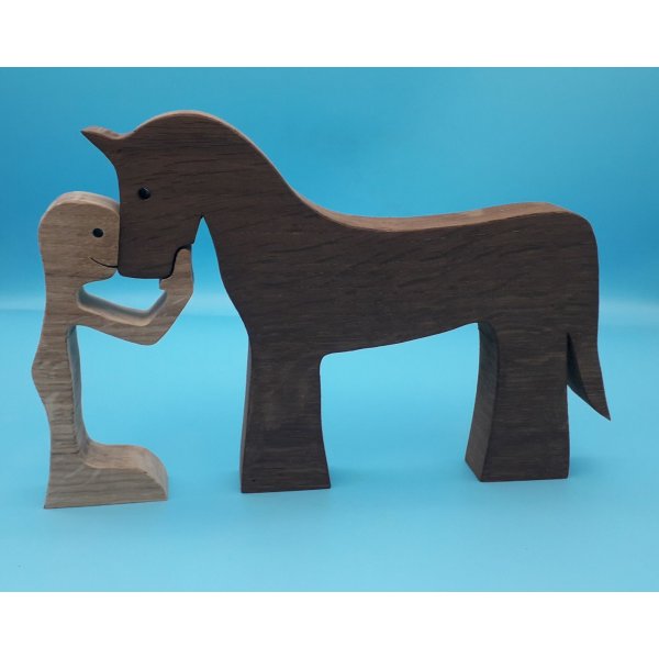 Figurine Homme et son cheval en bois