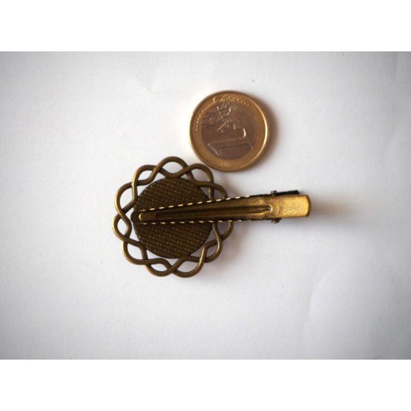 Barrette pince fleur, bronze antique, cabochon 20mm  fourni
