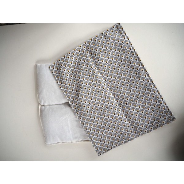 Bouillotte coton déhoussable 23x30cm  , tissu japonisant éventails gris