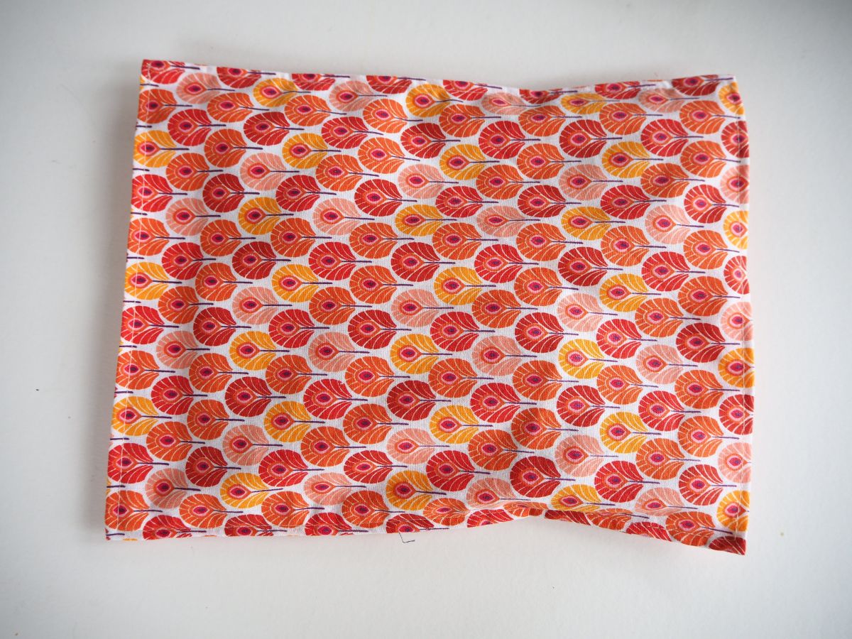 Bouillotte coton déhoussable 23x30cm  , tissu japonisant palmes rouges