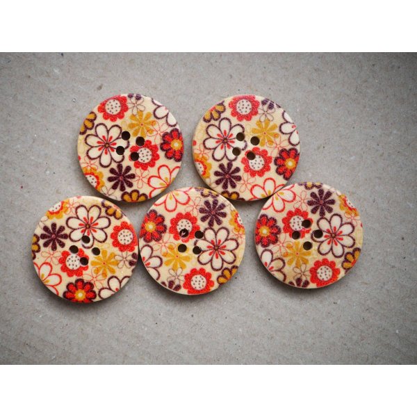 Gros bouton bois, vendu à l'unité, 30mm, fleurs décors années 60