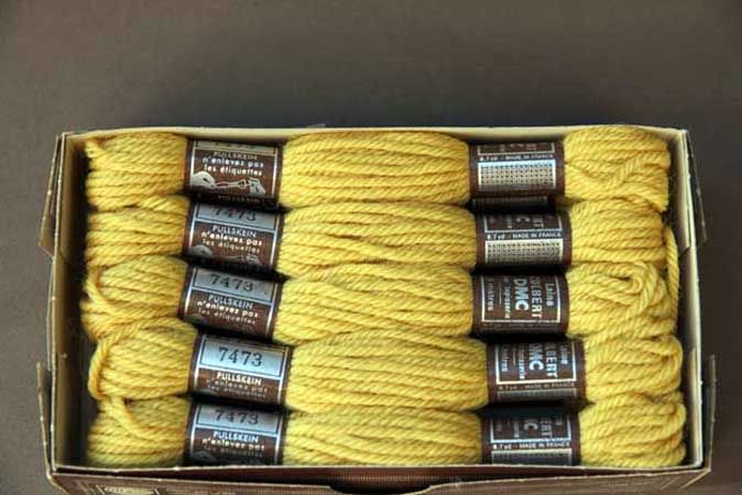 Echevette 8m  7473, ton jaune moutarde clair, 100% pure laine Colbert DMC