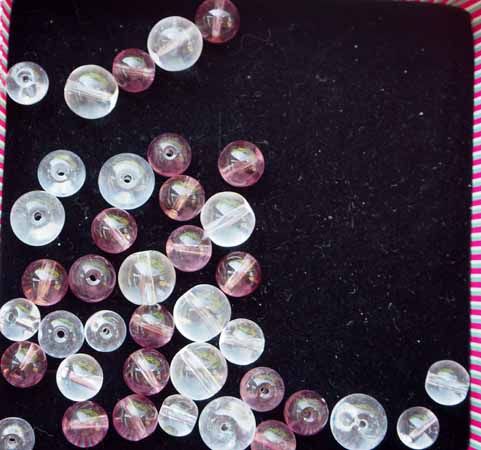 Lot de 40 Perles verre rondes transparentes incolores ou  ton rose violet