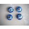 Lot de 4 Perles verre bleu ronde plate 15mm avec fleurs coeur rouge et pétales blancs
