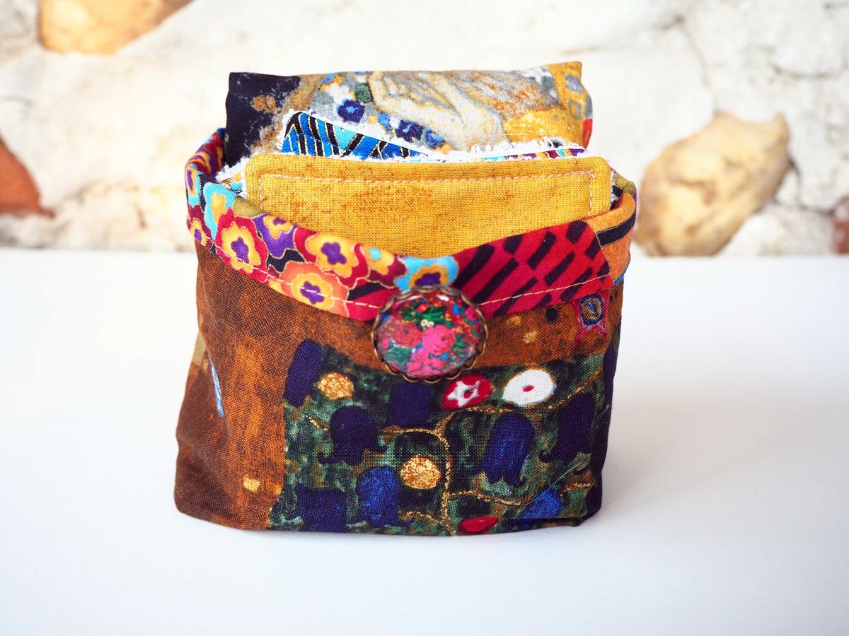 Panier tissu Klimt le Baiser 10 lingettes + 1 serviette lavables, tissu Kaufmann d'après Klimt: le baiser