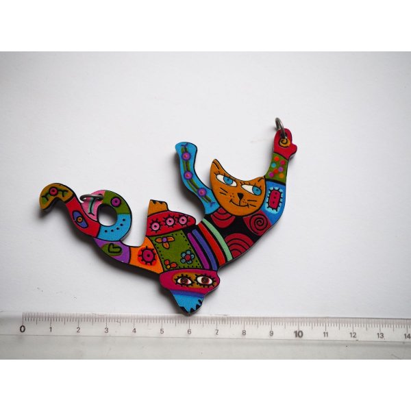 Très beau pendentif chat,multicolore, résine, 7cm de haut