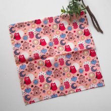 Petit mouchoir/serviette, coton , lavable, réutilisable, 27x27cm, rose chouettes rougess