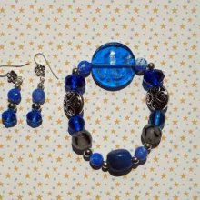 Bracelet+boucles d'oreilles ton bleu: verre, cristal, métal, pierre