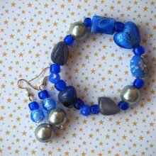Bracelet+boucles d'oreilles ton bleu turquoise: verre, cristal, résine, agate