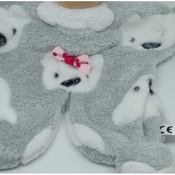 Doudou WALDORF gris " nounours " fait main en tissu, homologué et personnalisable