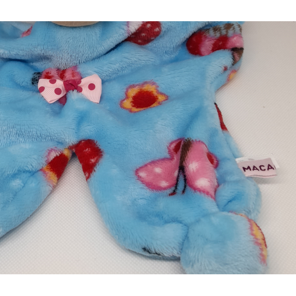 Doudous WALDORF bleu " papillons " fait main en tissu, homologué et personnalisable