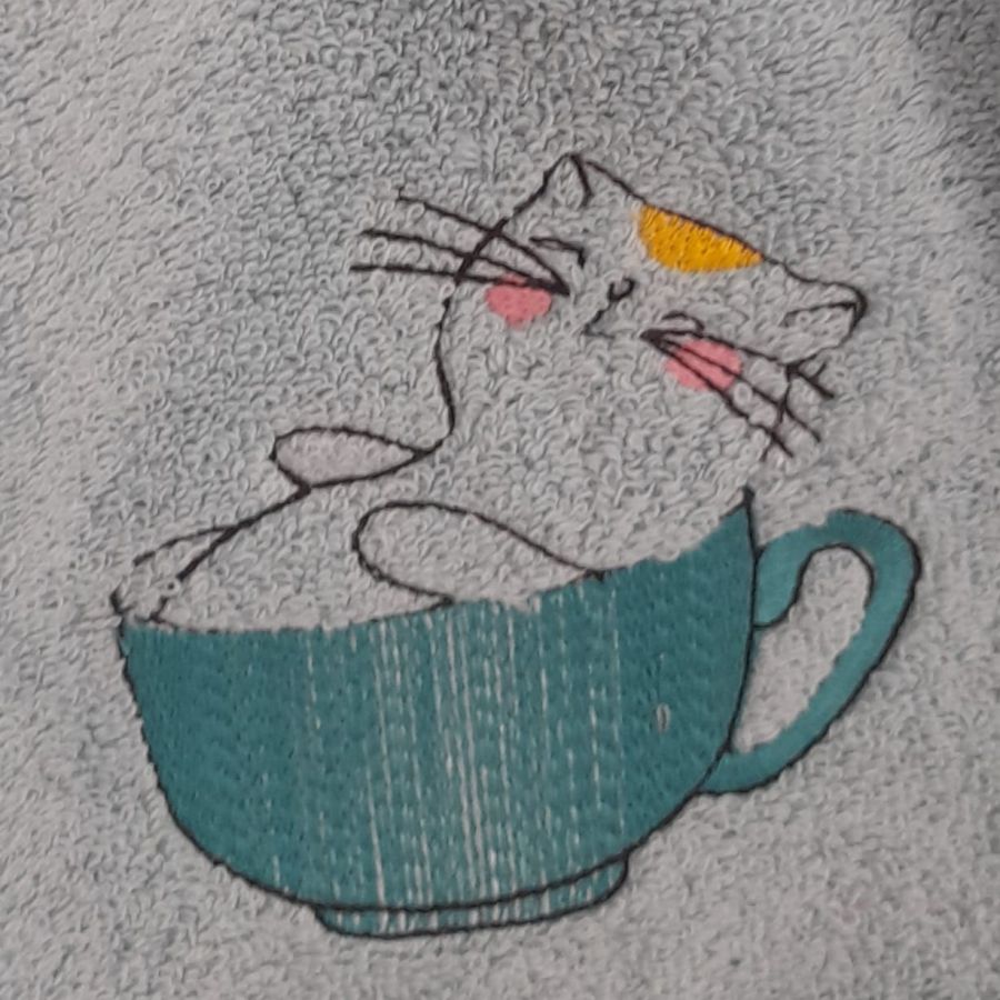 essuie-main vert motif " chaton dans une tasse "