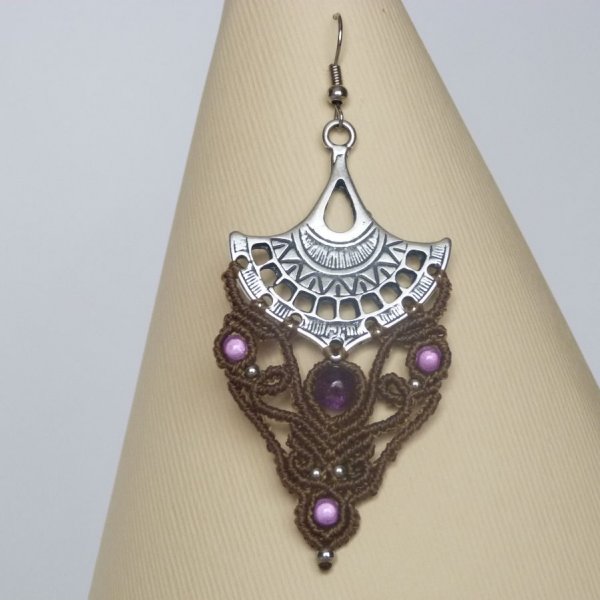 Boucles d'oreilles  kaki en micro-macram&eacute;