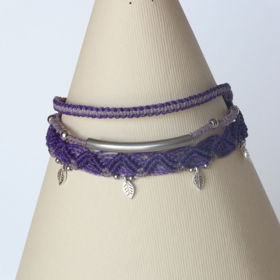 Bracelet multi-rangs 3 en 1  mauve et violet