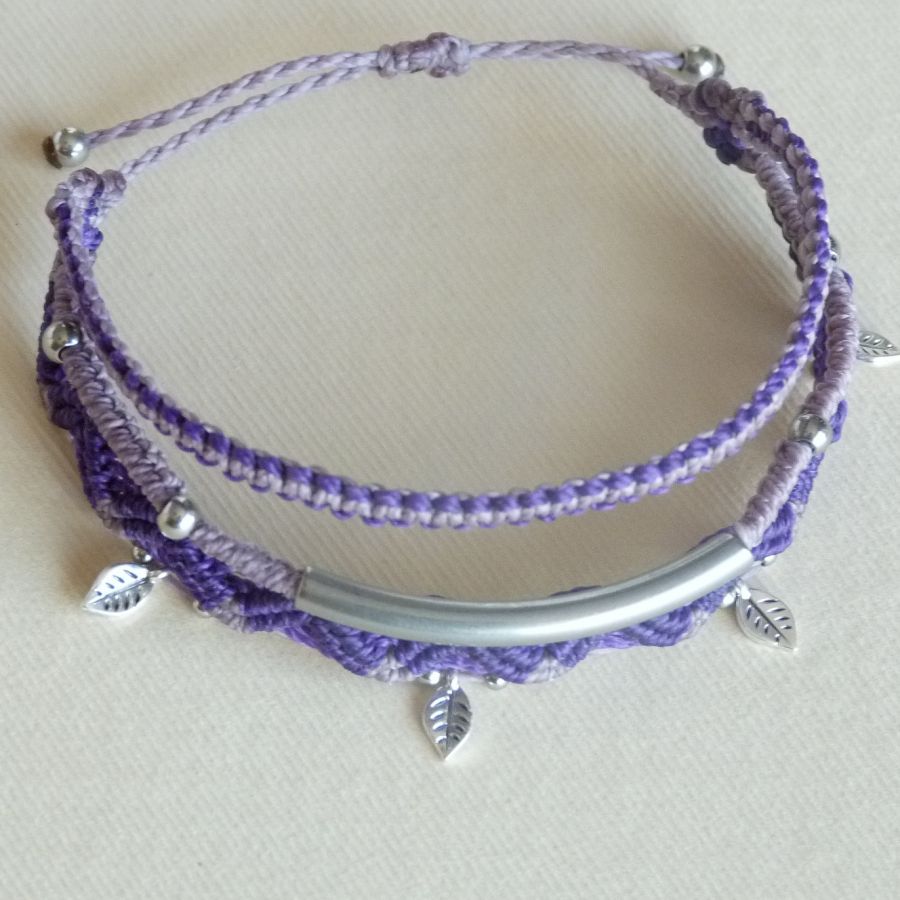 Bracelet multi-rangs 3 en 1  mauve et violet
