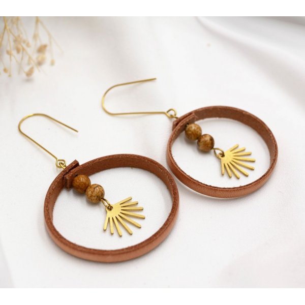 Boucles d'oreilles cuir naturel en rond