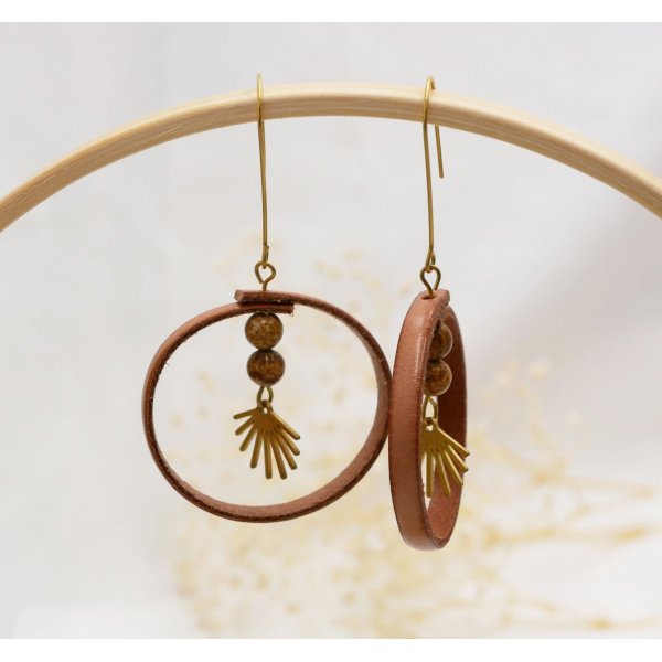 Boucles d'oreilles cuir naturel en rond