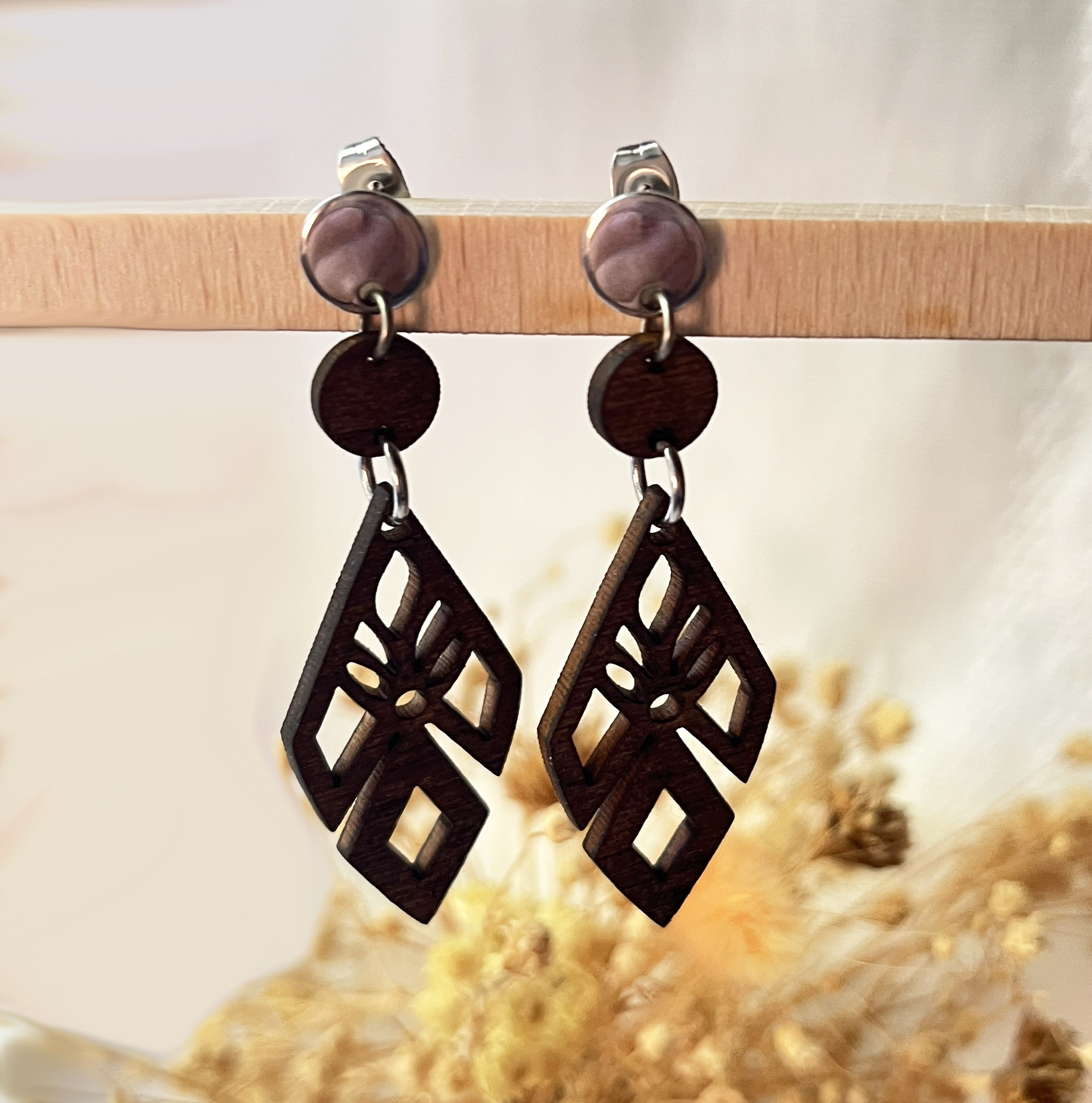 boucles d'oreilles bois et acier