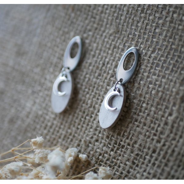Boucles d'oreilles pendantes géométriques ovales blanc croissants de lune