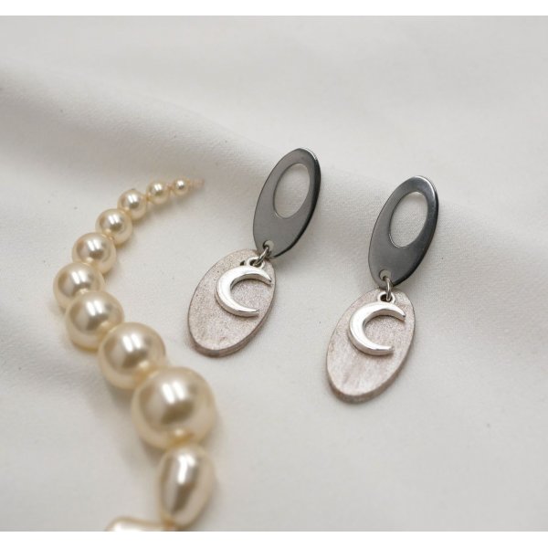 Boucles d'oreilles pendantes géométriques ovales blanc croissants de lune
