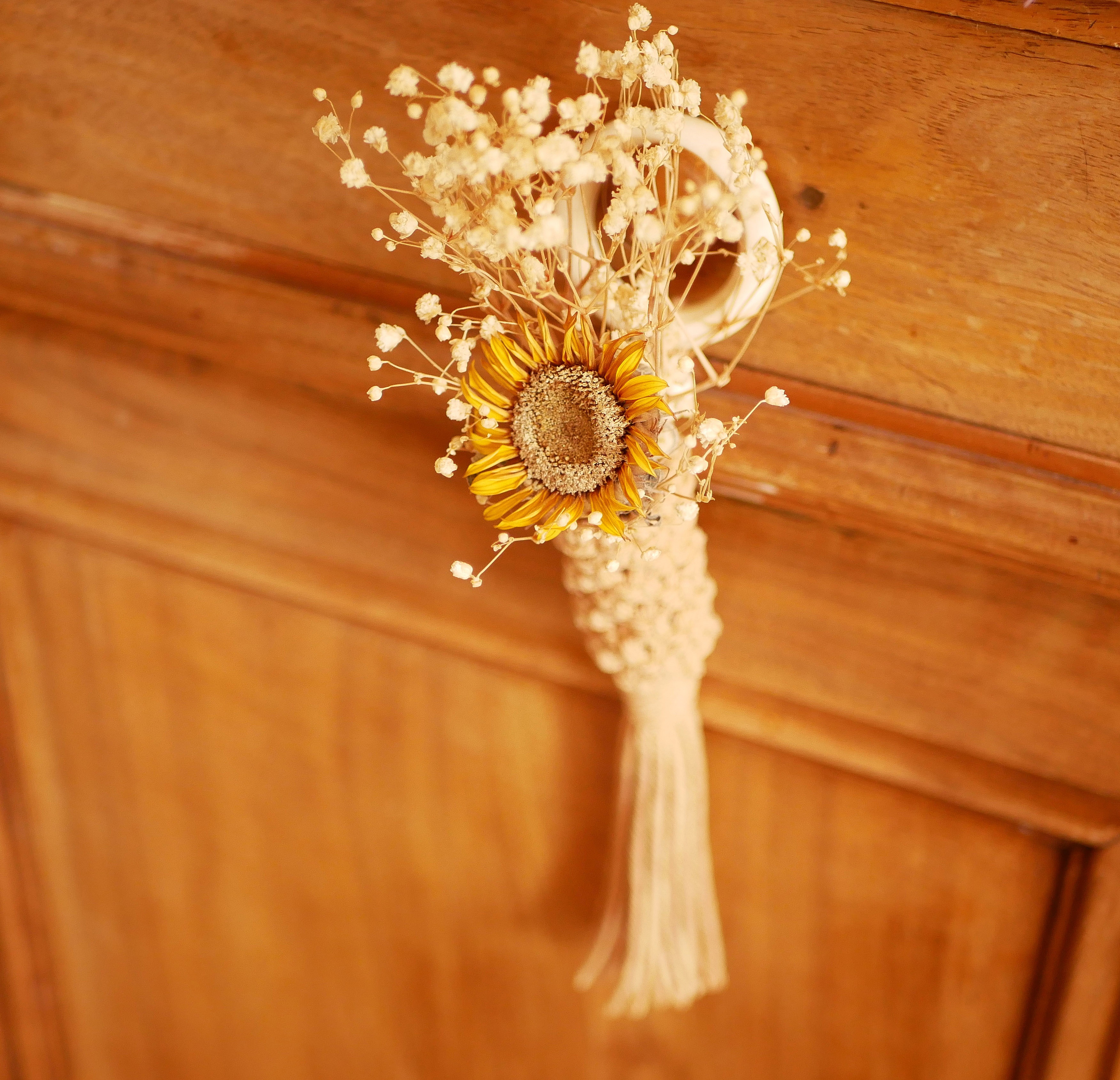 Petite suspension en macram&eacute; pour mini plantes avec corde coton Beige sable