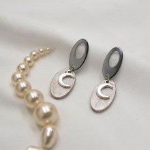 Boucles d'oreilles pendantes géométriques ovales blanc croissants de lune