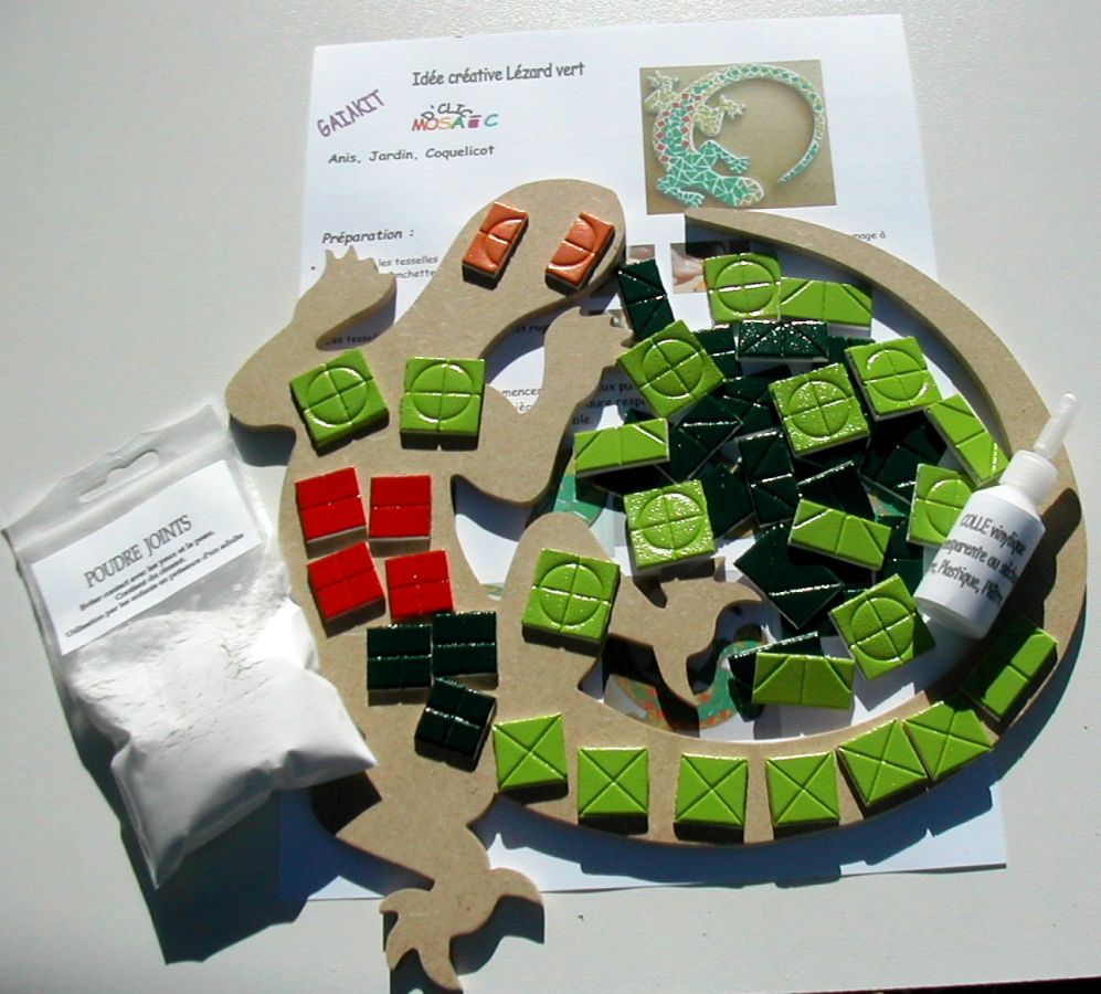 DIY Coffret création- Kit mosaïque "lézard vert"