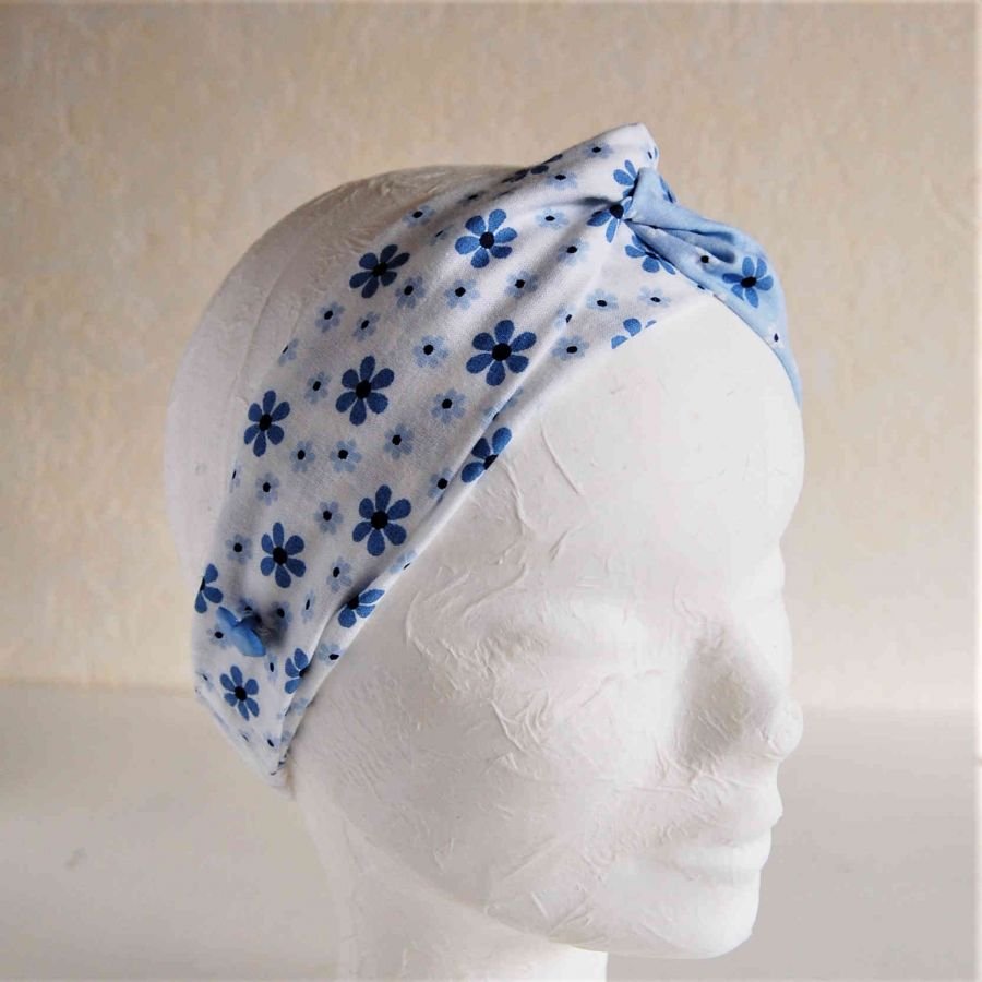 Bandeau enfant coloris bleu avec boutons de chaque côté pour les masques