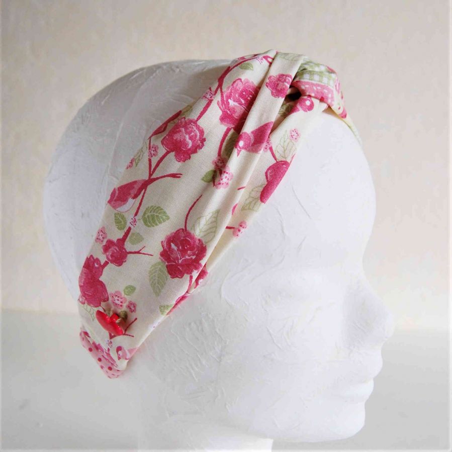 Bandeau serre-tête enfant en coton beige, vert, rose