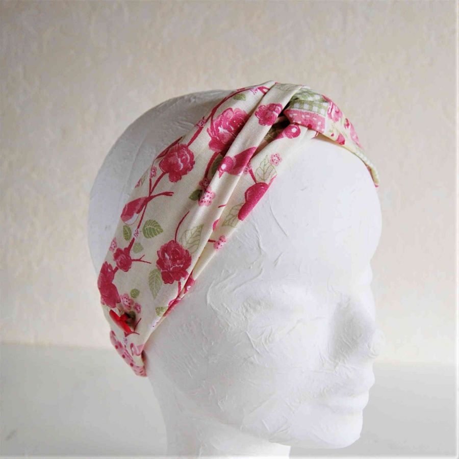 Bandeau serre-tête enfant en coton beige, vert, rose