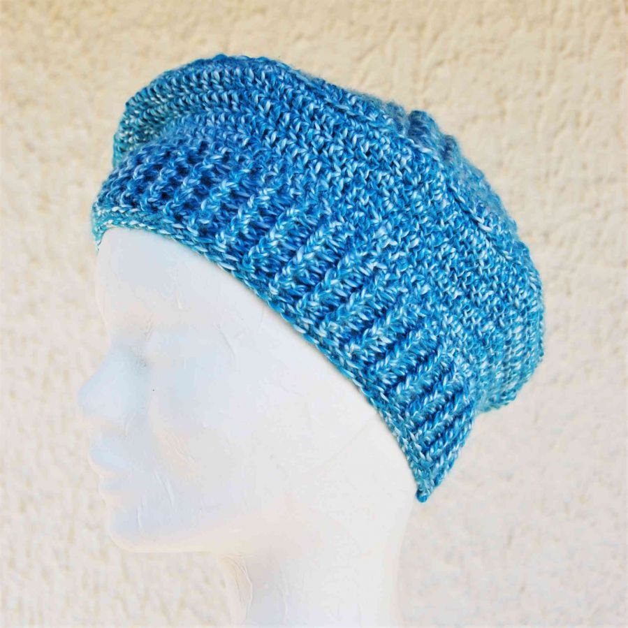Béret enfant turquoise blanc