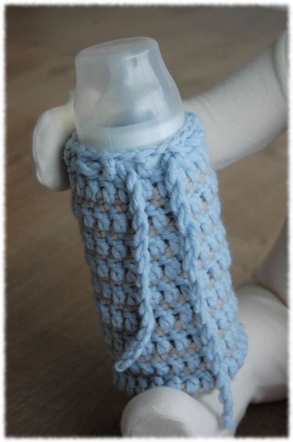 chaussette à biberon bleu et taupe