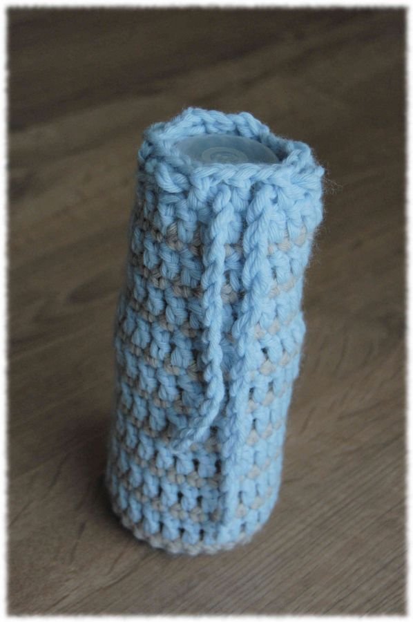 chaussette à biberon bleu et taupe