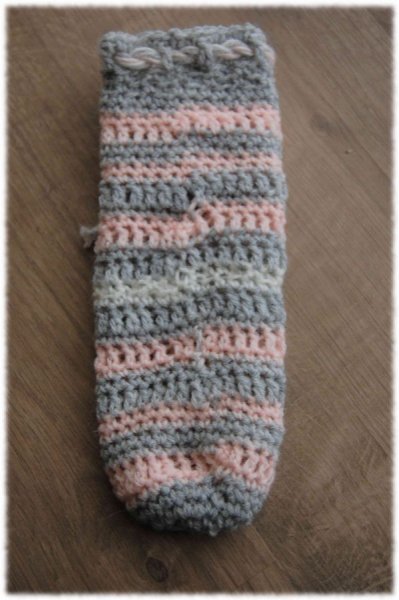 chaussette à biberon en laine acrylique rose et gris