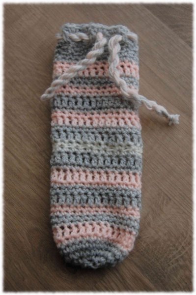 chaussette à biberon en laine acrylique rose et gris