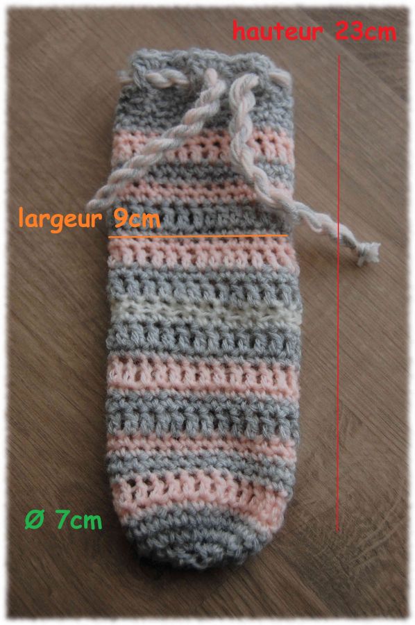 chaussette à biberon en laine acrylique rose et gris