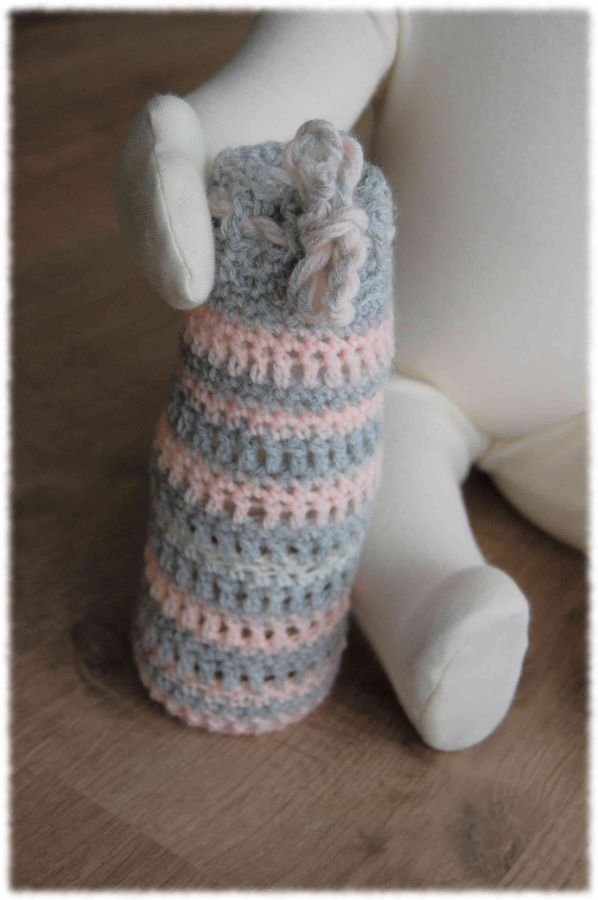 chaussette à biberon en laine acrylique rose et gris