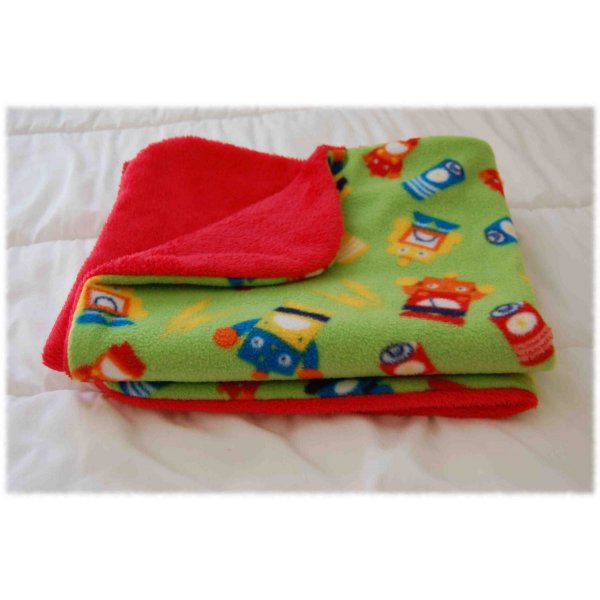 Couverture pour bébé en double polaire unie et à motifs robots