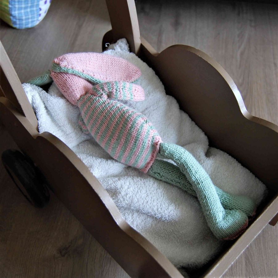 Doudou lapin rose et vert menthe