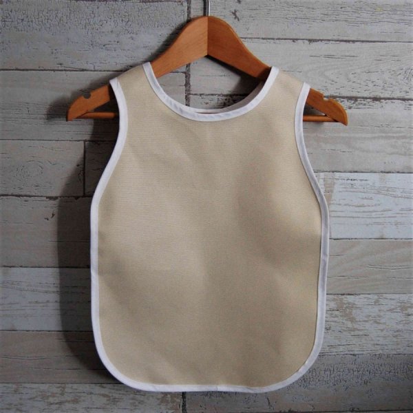 Tablier chasuble beige biais blanc pour enfant 18/36mois