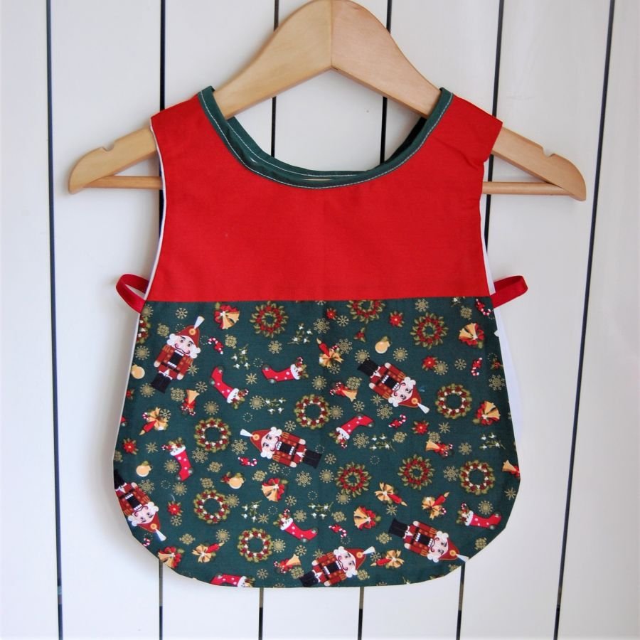 Tablier chasuble enfant 1-2 ans rouge et vert motif Noël