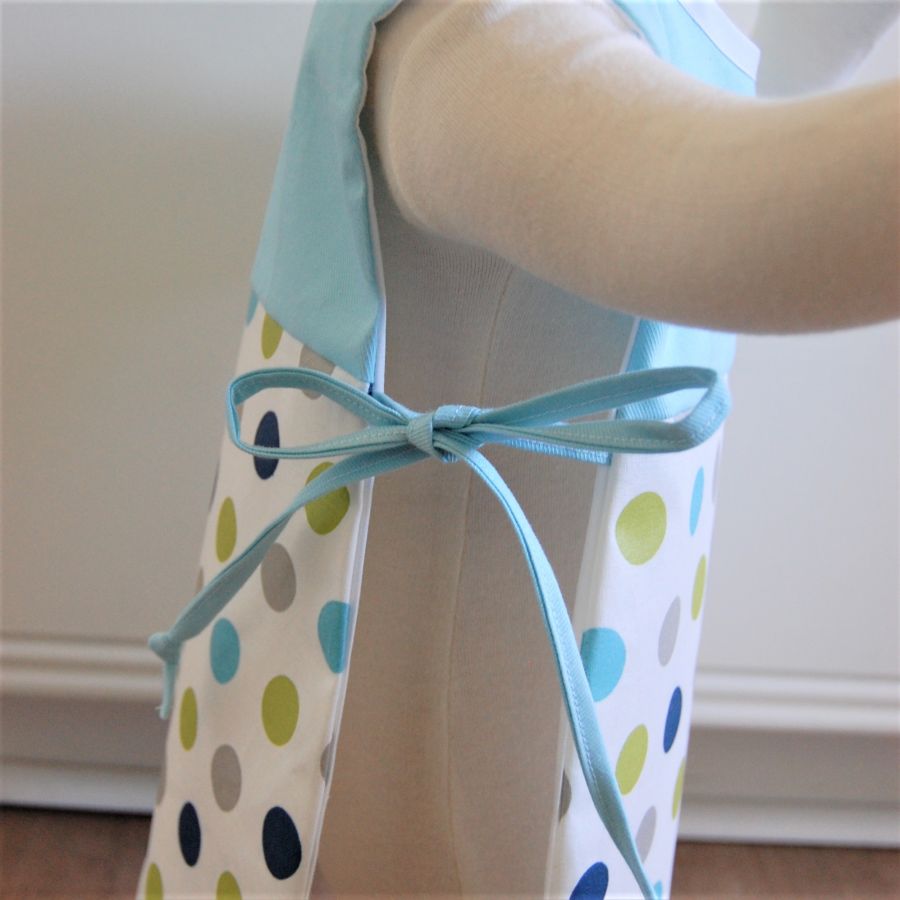 Tablier chasuble enfant 1-2 ans haut turquoise et bas à pois