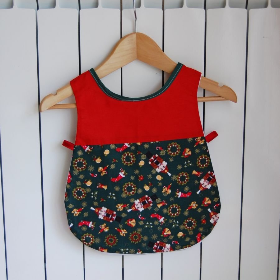 Tablier chasuble enfant 1-2 ans rouge et vert motif Noël