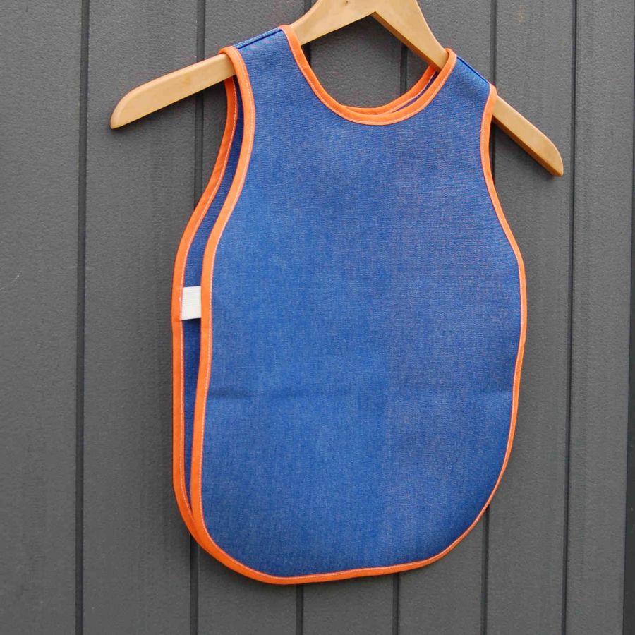 Tablier en toile bleu biais orange pour enfant