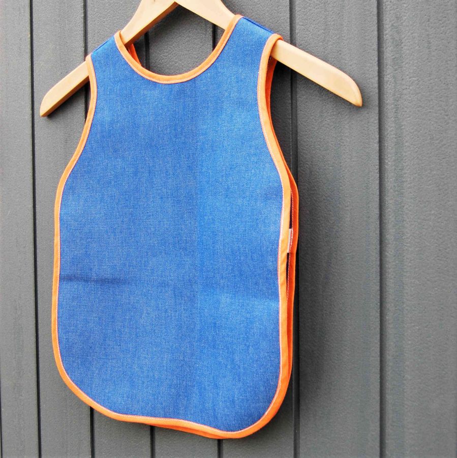 Tablier en toile bleu biais orange pour enfant